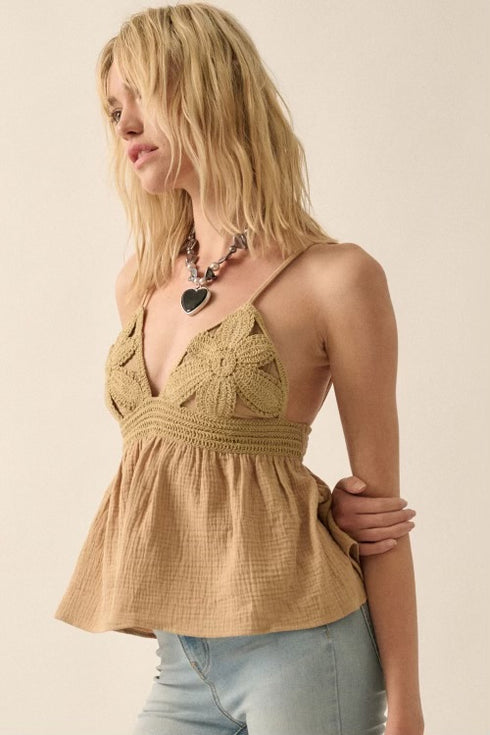 TAUPE CROCHET TOP